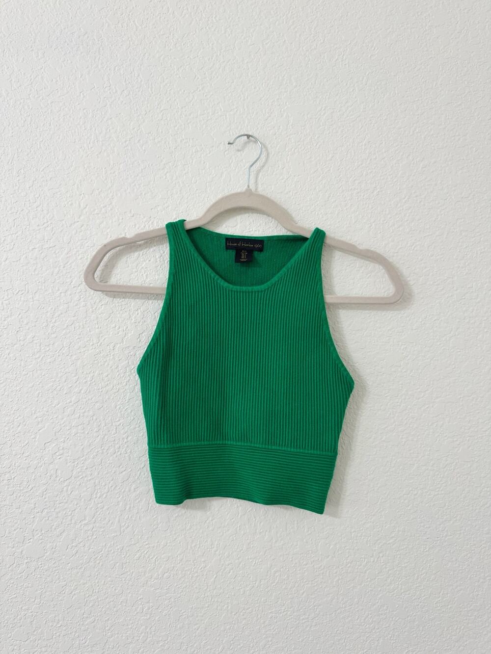 House of Harlow 1960 Emerald Green Rib Knit Cropped Tank Top Size Small